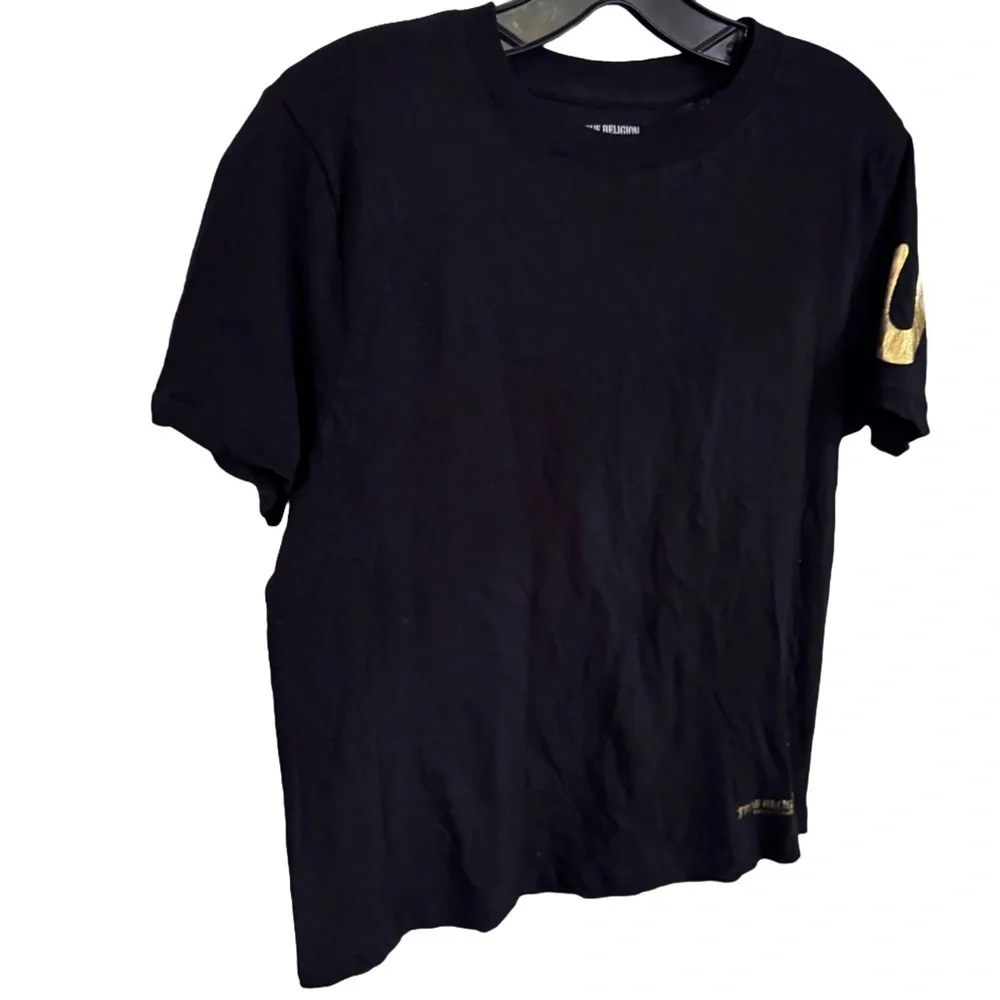 True Religion BLACK with Gold Foil Logo Soft Cotton T-Shirt Unisex size S